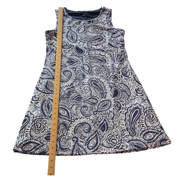NWT Ronni Nicole Sleeveless Paisley Print White/Indigo Dress L blues new - Picture 4 of 11